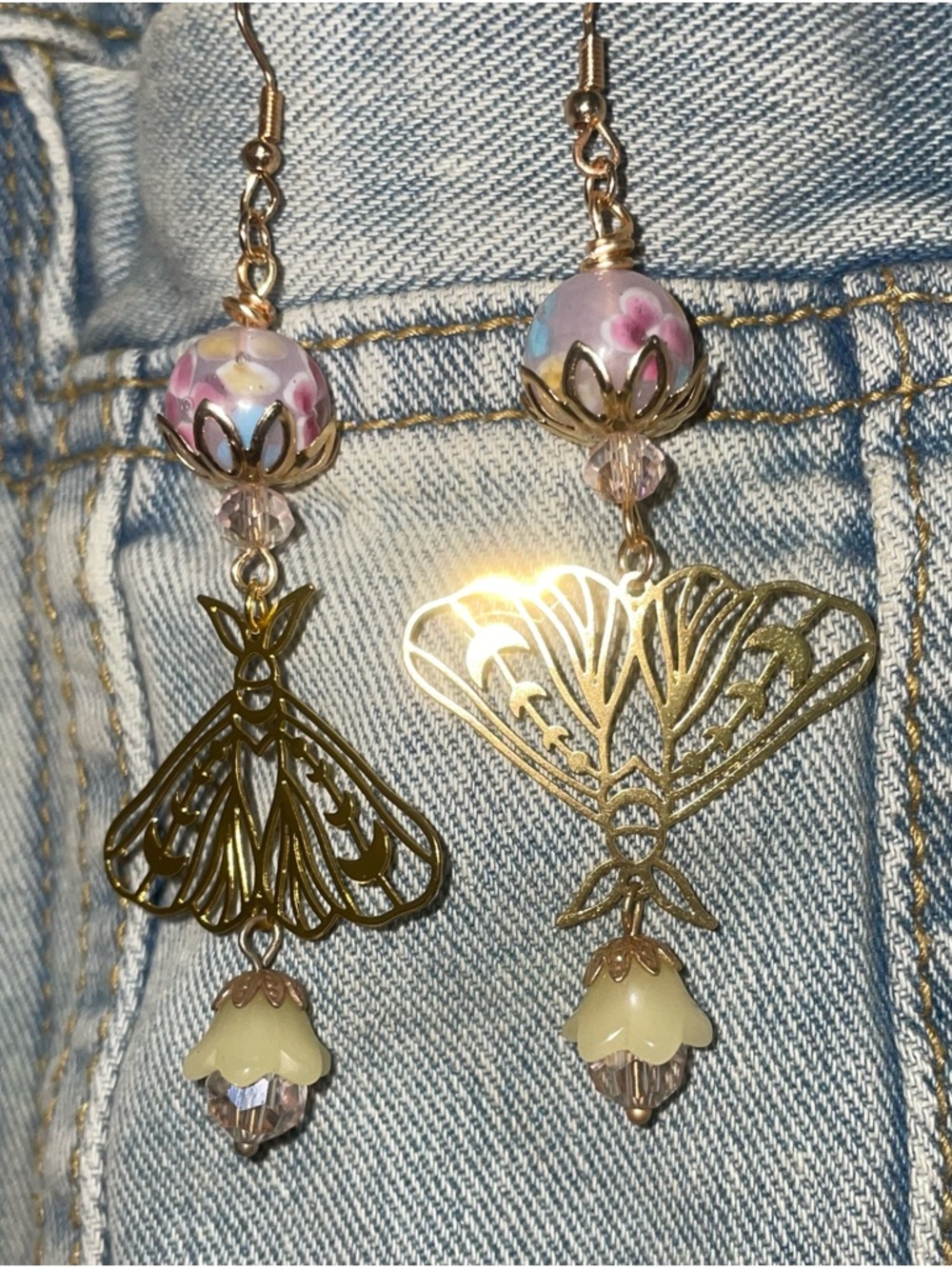 Handmade ‘Spring Flutter’ Floral Moth Earrings - Picture 1 of 8